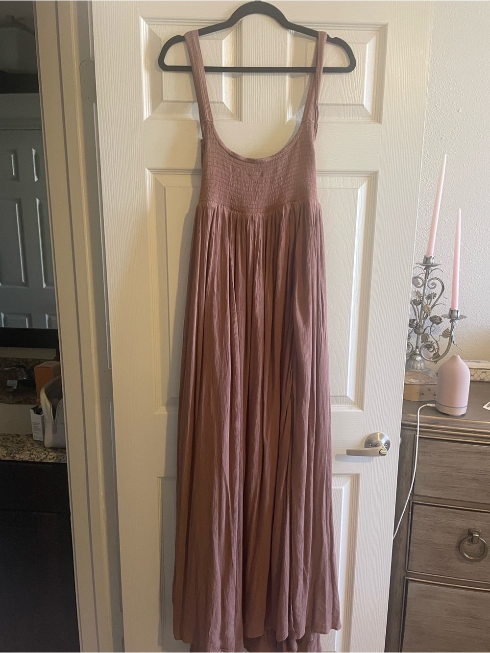 Free People Sleeveless Light Brown Maxi Dress with Smocked Bodice